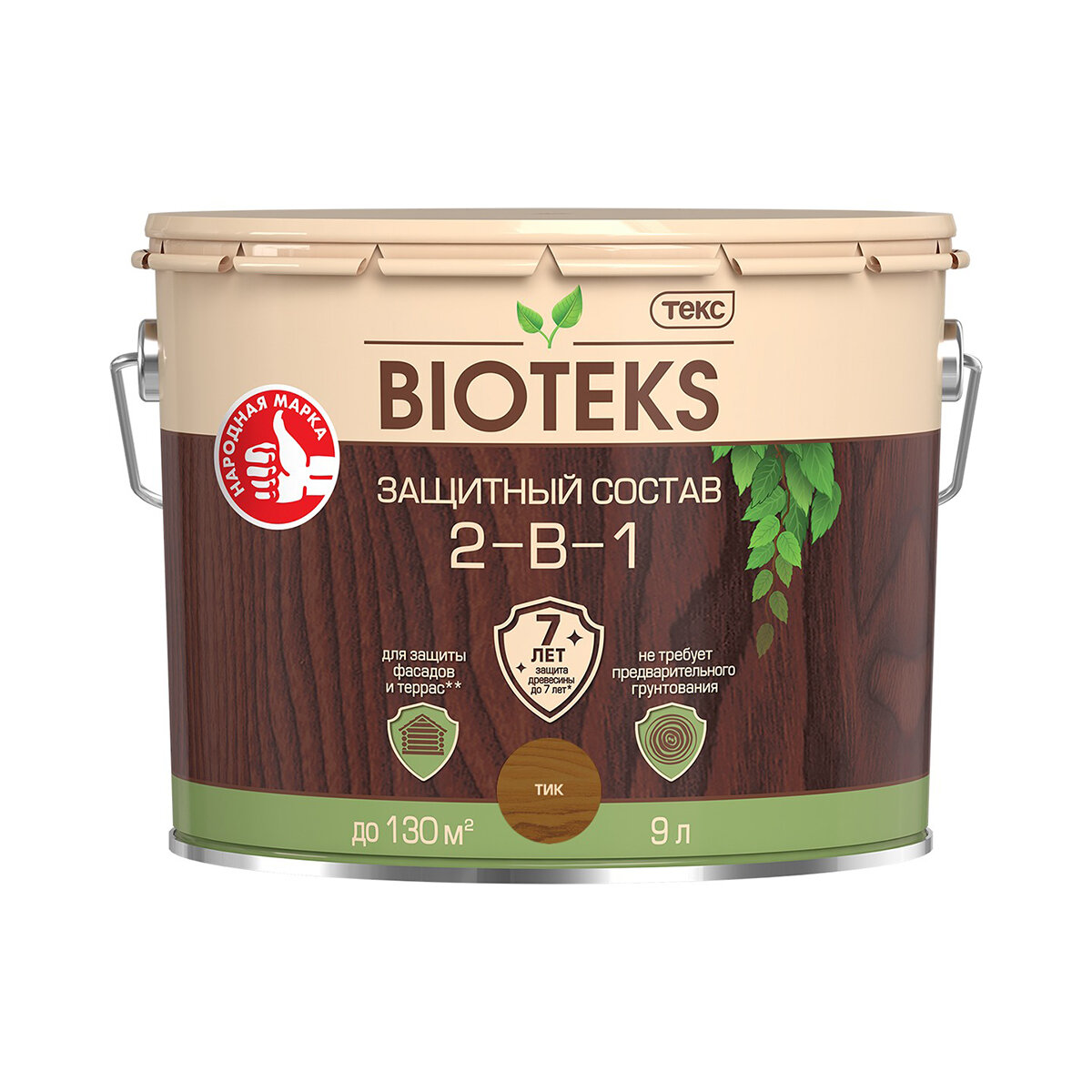 Защитный лессирующий состав для дерева Bioteks 2-в-1, 9 л, тик