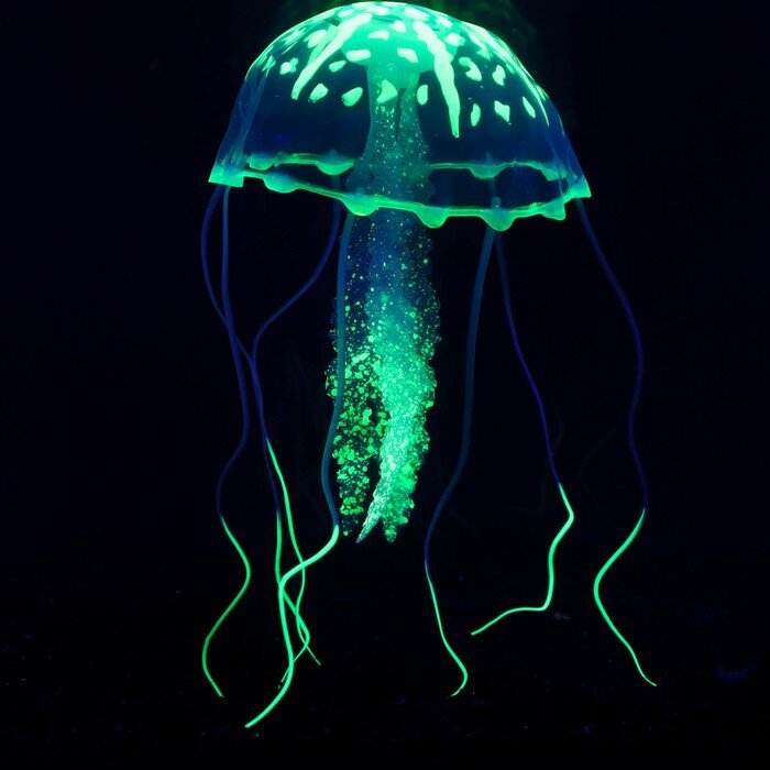 Декор для аквариума "Медуза" силиконовая, с неоновым эффектом, 10 х 10 х 20,5 см, оранжевая - фотография № 2