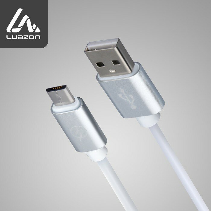 фото Кабель LuazON, microUSB - USB, 1 А, 1 м, оплётка металл, цвет: серебро
