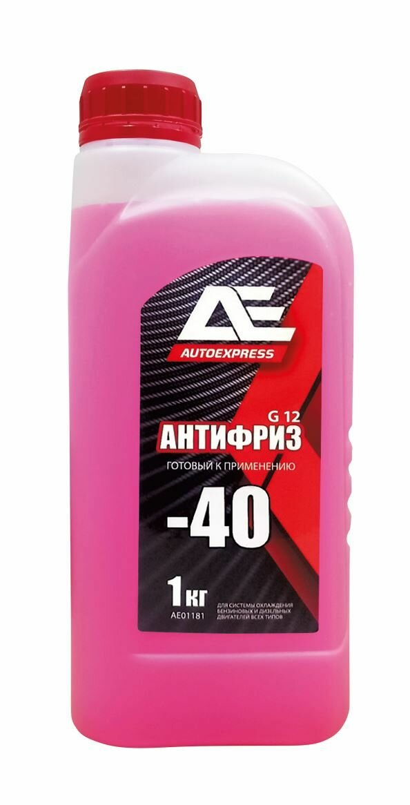 Антифриз для двигателя автомобиля AUTOEXPRESS ANTIFREEZE G12 RED (-40) от -40С до +120С готовый к применению 1 кг