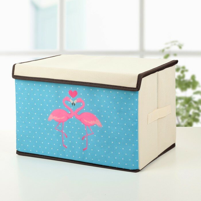 Короб стеллажный для хранения с крышкой «Фламинго», 39×25×25 см, цвет бежевый - фотография № 1