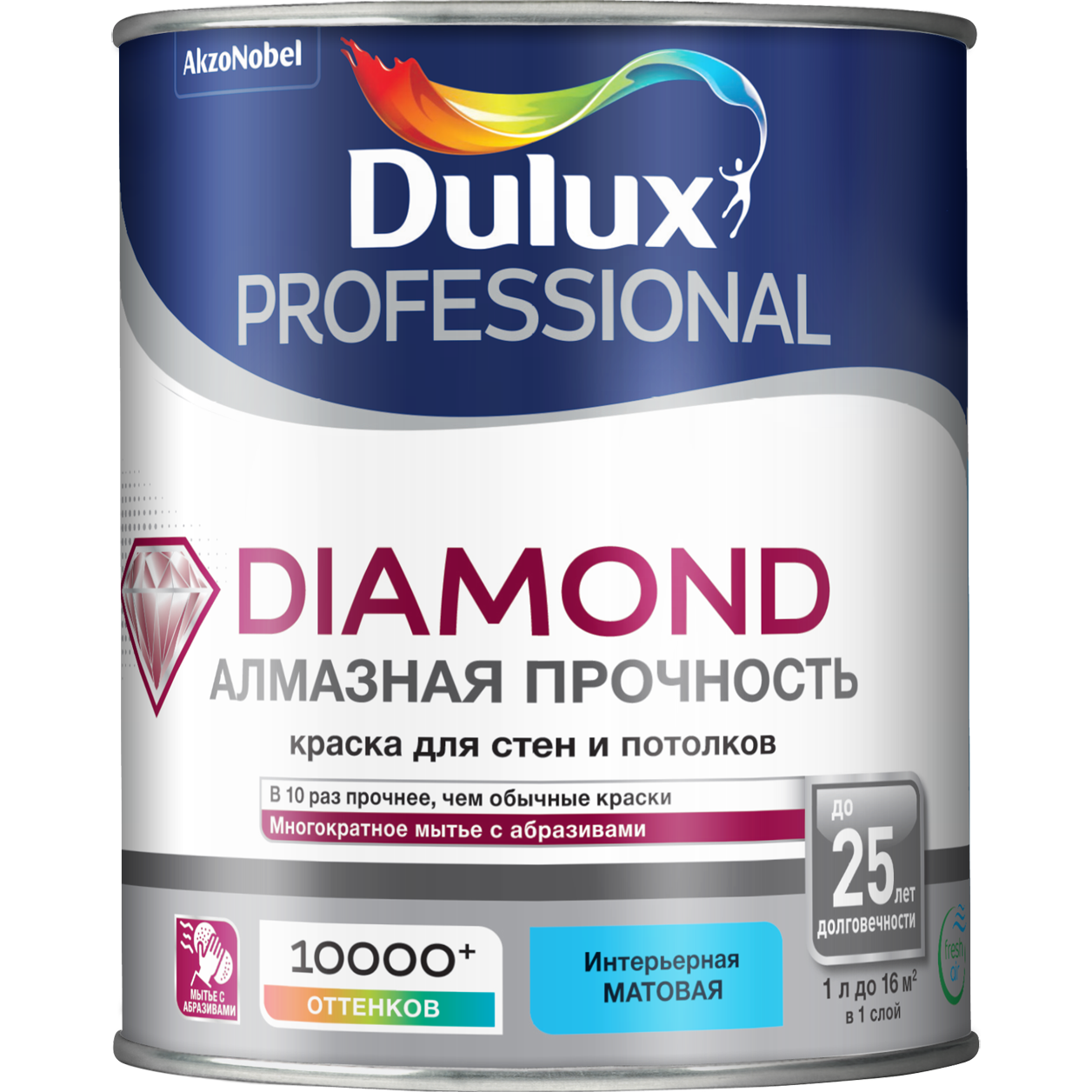 Краска для стен Dulux Prof Diamond Matt база BC цвет прозрачный 0.9 л