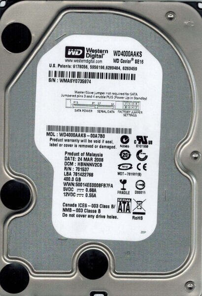 Жесткий диск Western Digital WD Blue 400 ГБ WD4000AAKS