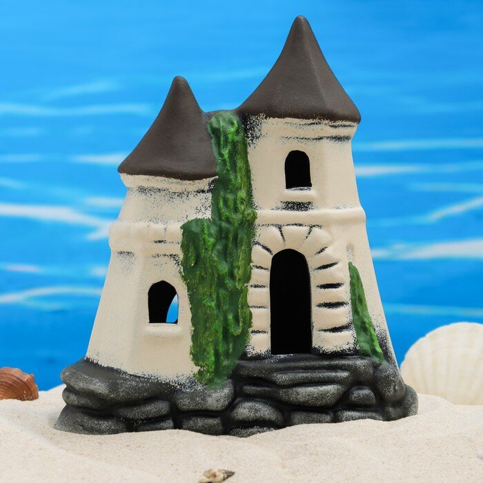 Декор для аквариума "Замок", с двумя крышками, керамический, с 13,5 х 9 х 16 см, белый 96994 - фотография № 1