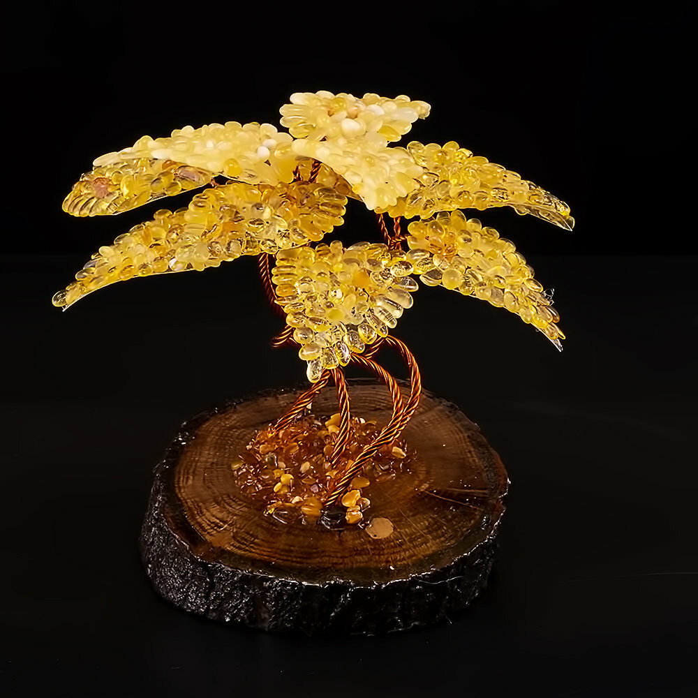 Небольшое сувенирное денежное дерево с листьями из натурального янтаря - фотография № 3
