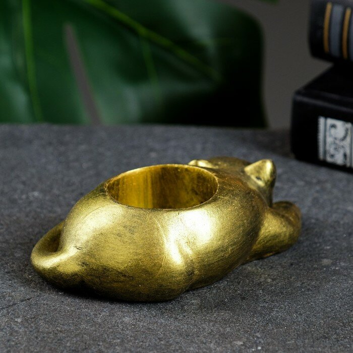 Хорошие сувениры Подсвечник "Кошечка" состаренное золото, 11х7х3см - фотография № 3