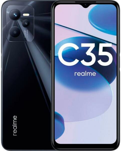 Смартфон Realme C35 128Gb 4Gb черный моноблок 3G 4G 2Sim 6.6 1080x2408 Android 11 50Mpix 802.11 a/b/g/n/ac NFC GPS GSM900/1800 GSM1900 TouchSc microSD