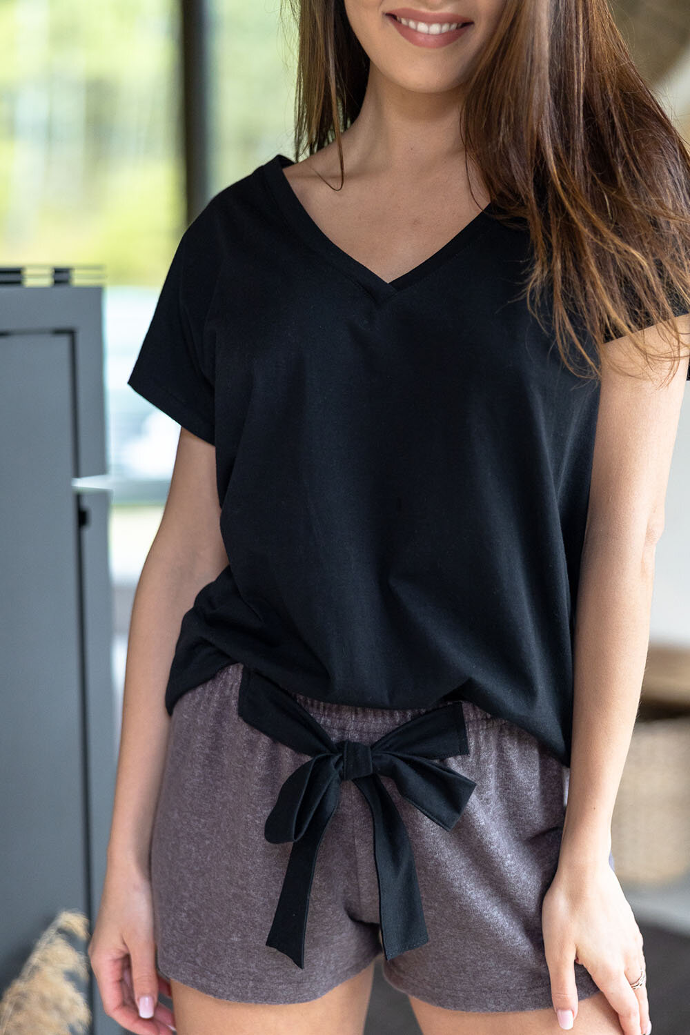 Пижама женская SENSIS Susan Brown, футболка и шорты, черный, хлопок 100% (Размер: L/XL) - фотография № 9