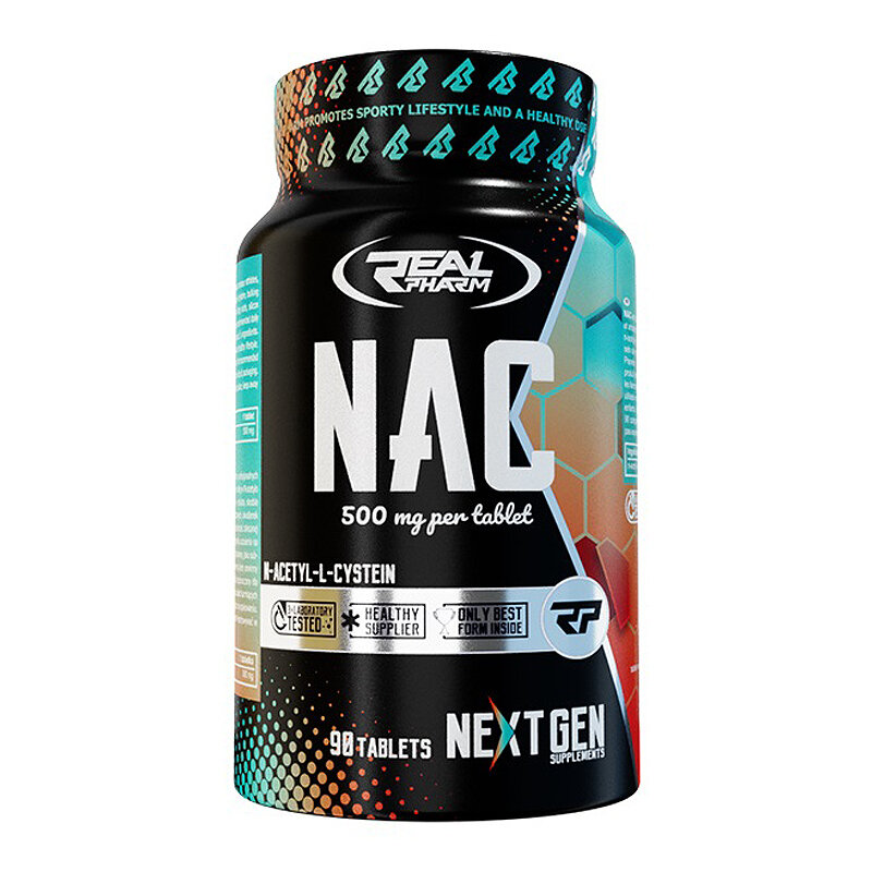 N-ацетил-L-цистеин (NAC) 500мг Real Pharm, 90 таблеток/ Аминокислота/ Для набора мышечной массы, выносливости