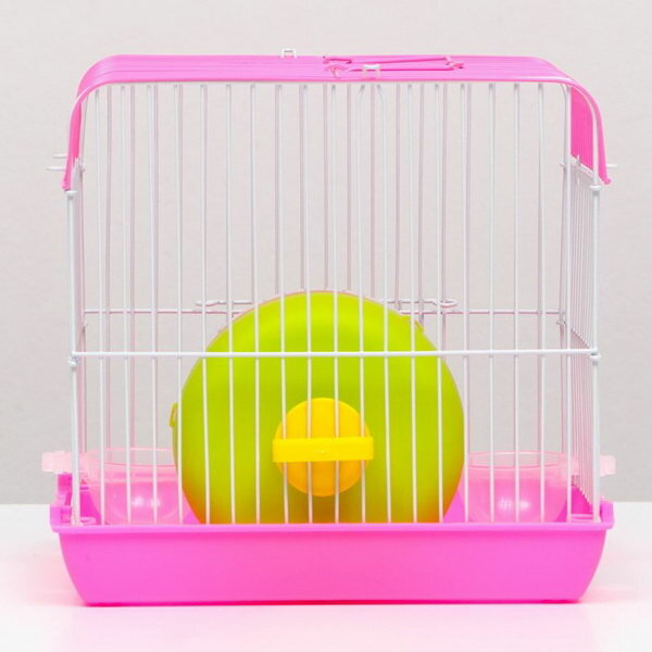 Клетка для грызунов с колесом и поилками, 22 x 16 x 20 см, розовая - фотография № 3