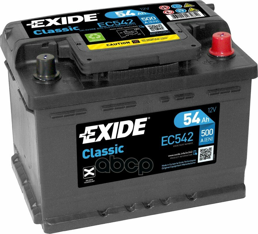 Exide Eс542 Classic_аккумуляторная Батарея! 19.5/17.9 Евро 54Ah 500A 242/175/175 EXIDE арт. EC542