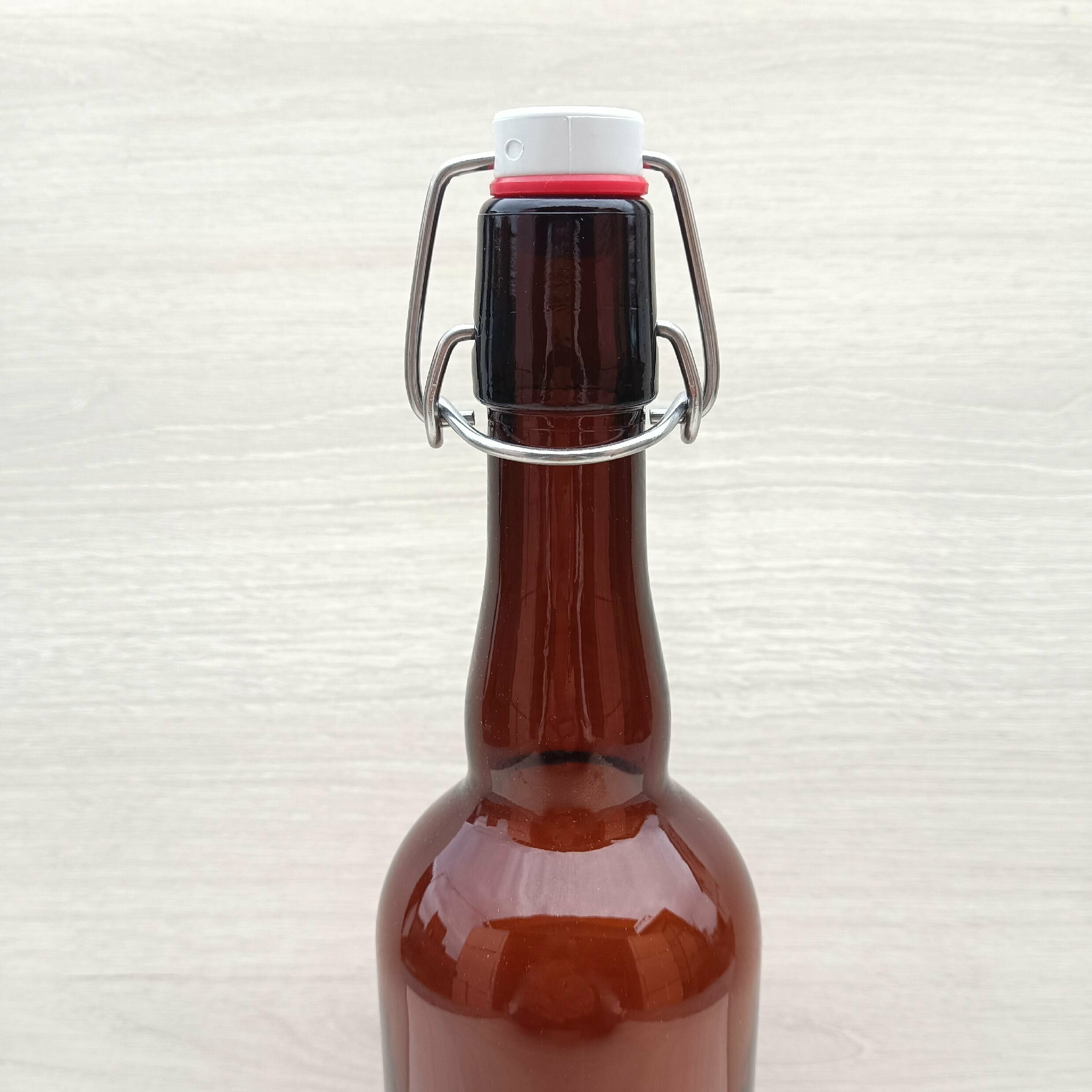 Стеклянная коричневая бутылка с бугельной пробкой 0,75 литра 2 штуки - фотография № 3