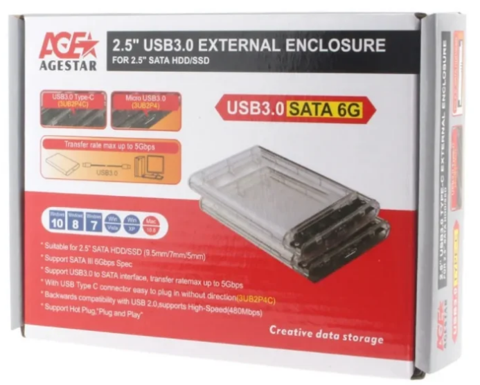 Бокс для HDD/SSD AGESTAR 3UB2P4 2.5