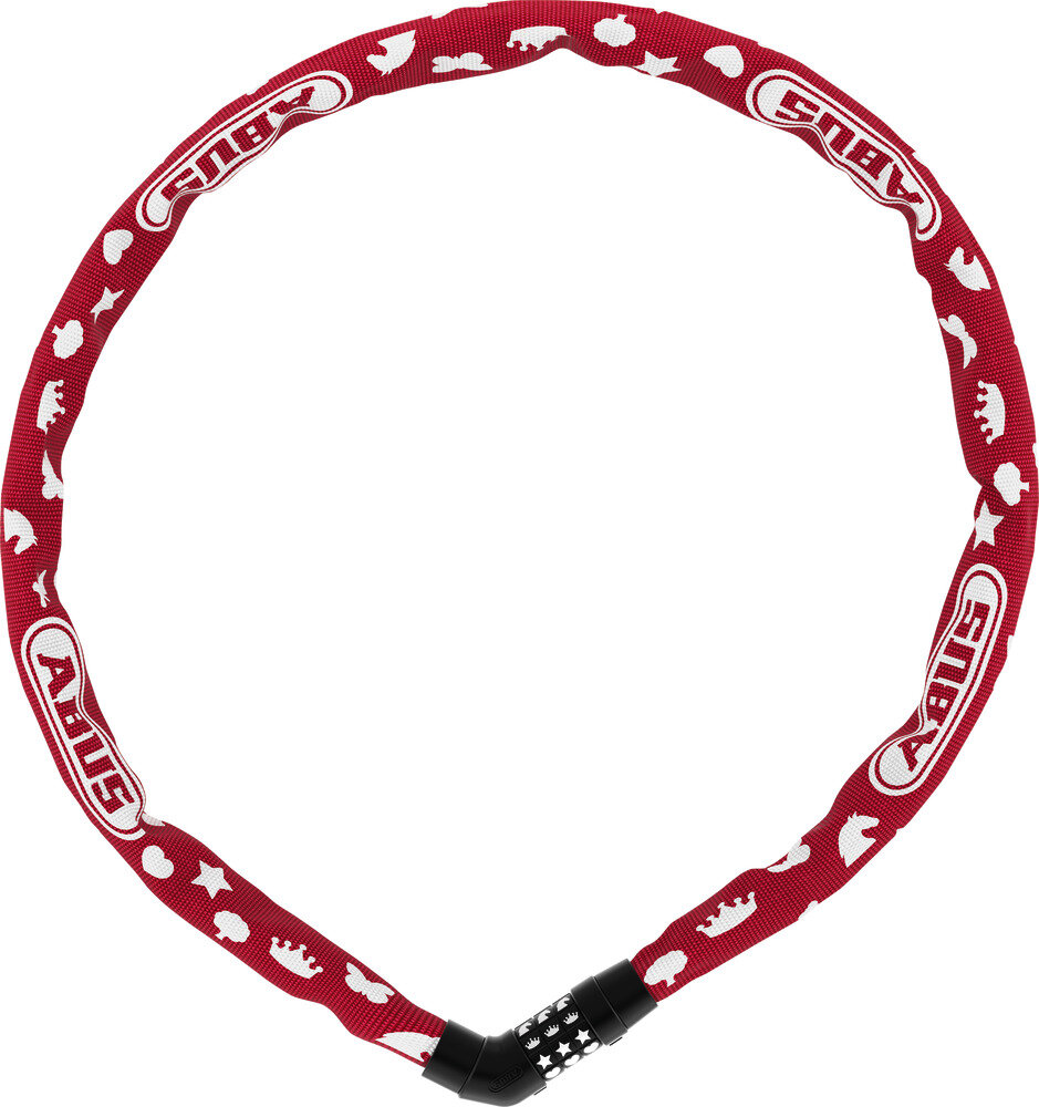 Замок 05-0087499 вело цепь 4мм, кодовый 3-х разр, Steel-O-Chain 4804C/75см RD SYMBOLS класс защиты 3/15, 360гр красный ABUS