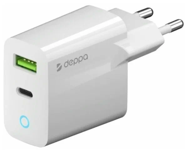 Сетевое зарядное устройство Deppa USB-C + USB A, PD 3.0, QC 3.0, 20W (11391)