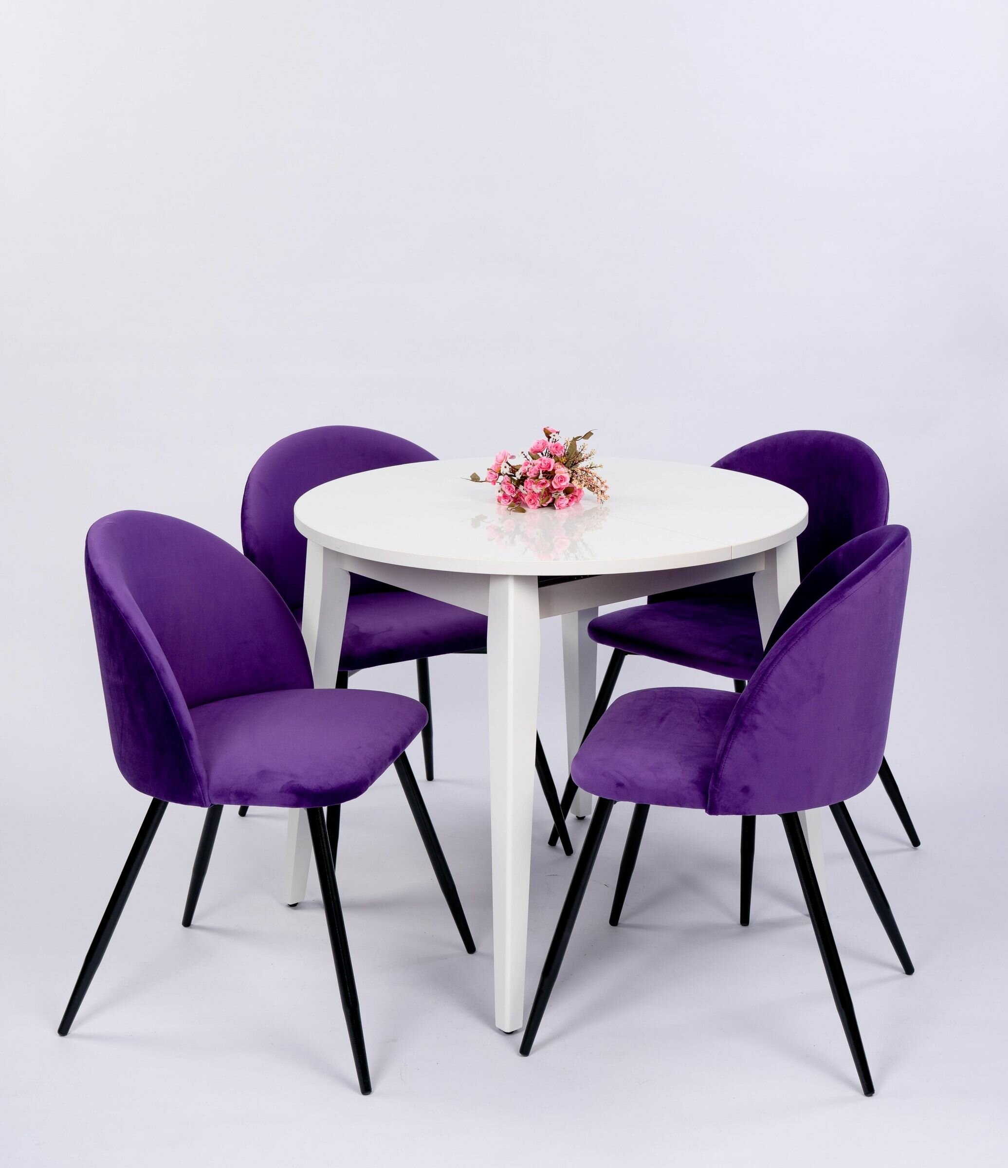 Обеденная группа стол и 4 стула, Сатурн белый, Лили Фиолетовый - фотография № 1