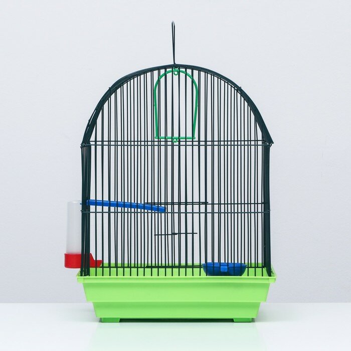 Клетка для птиц большая, полукруглая, с наполнением, 35 х 28 х 45 см, зеленая - фотография № 10