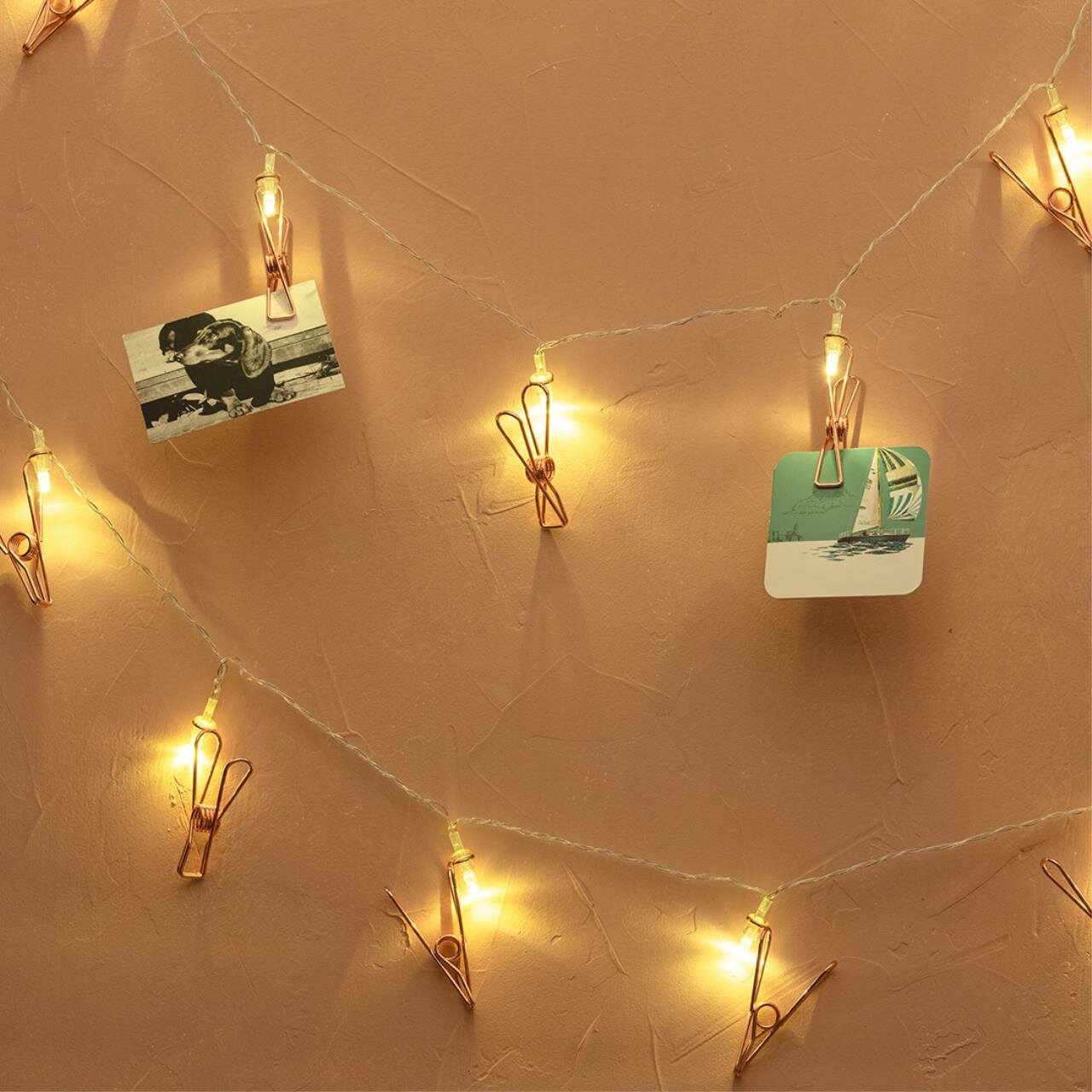 фото 15-60 Гирлянда светодиодная "Прищепка", 220V, 4 м, 20 ламп, золото медь, IP20, провод в прозрачной о