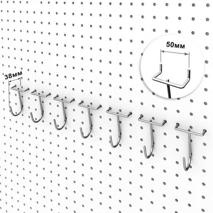 Крючок закругленный с зацепом на перфорированную ДСП панель, цвет хром - фотография № 1