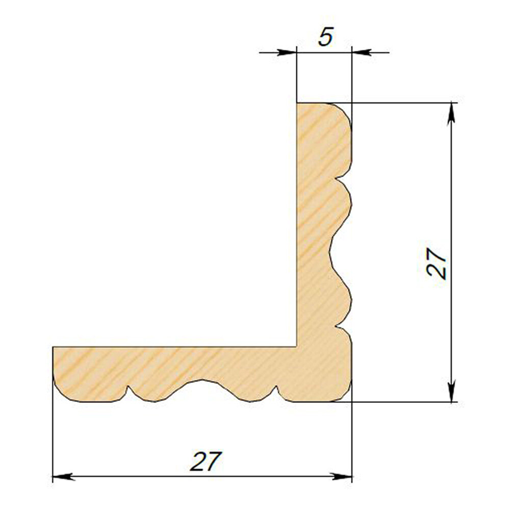 Угол наружный фигурный 27х27х5х2500 мм сорт Экстра сращенный - фотография № 3
