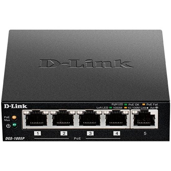 Коммутатор D-LINK DGS-1005P/B1A 5G неуправляемый