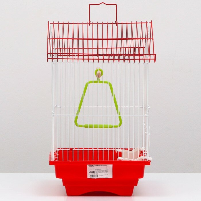 Клетка для птиц укомплектованная, с кормушками, 30 х 23 х 39 см, красная - фотография № 2