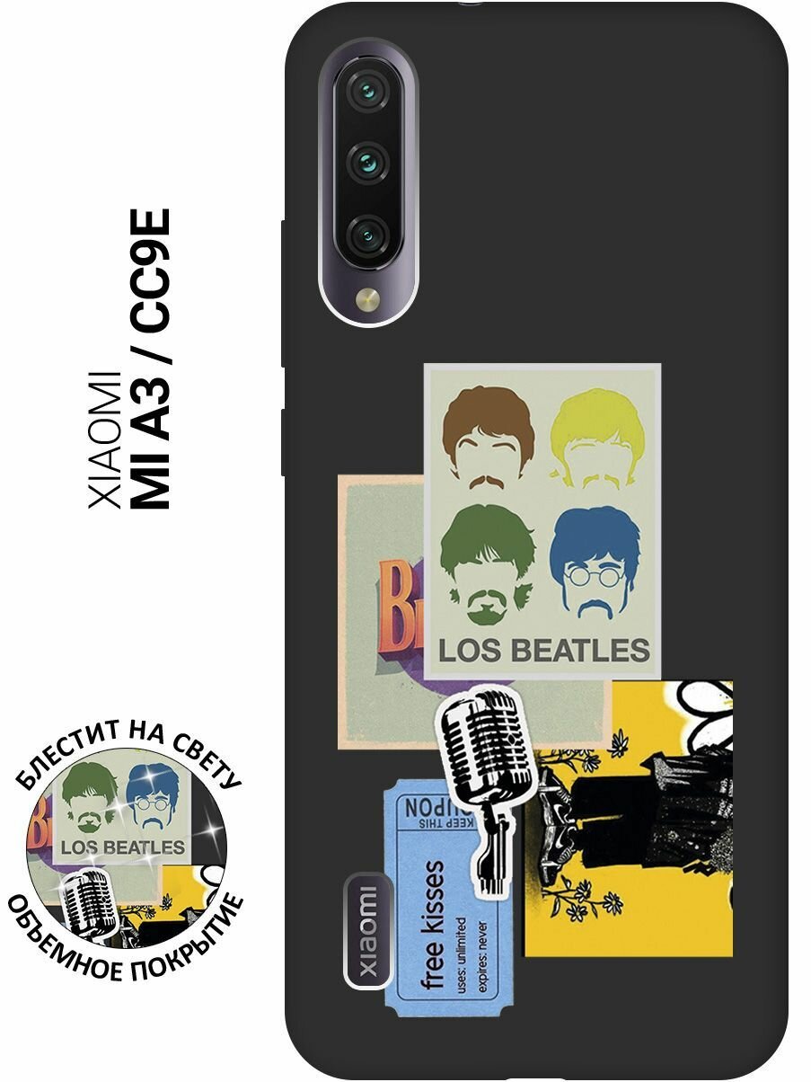 Матовый Soft Touch силиконовый чехол на Xiaomi Mi A3 / CC9e / Сяоми Ми А3 / Ми СС9е с 3D принтом "Beatles Stickers" черный