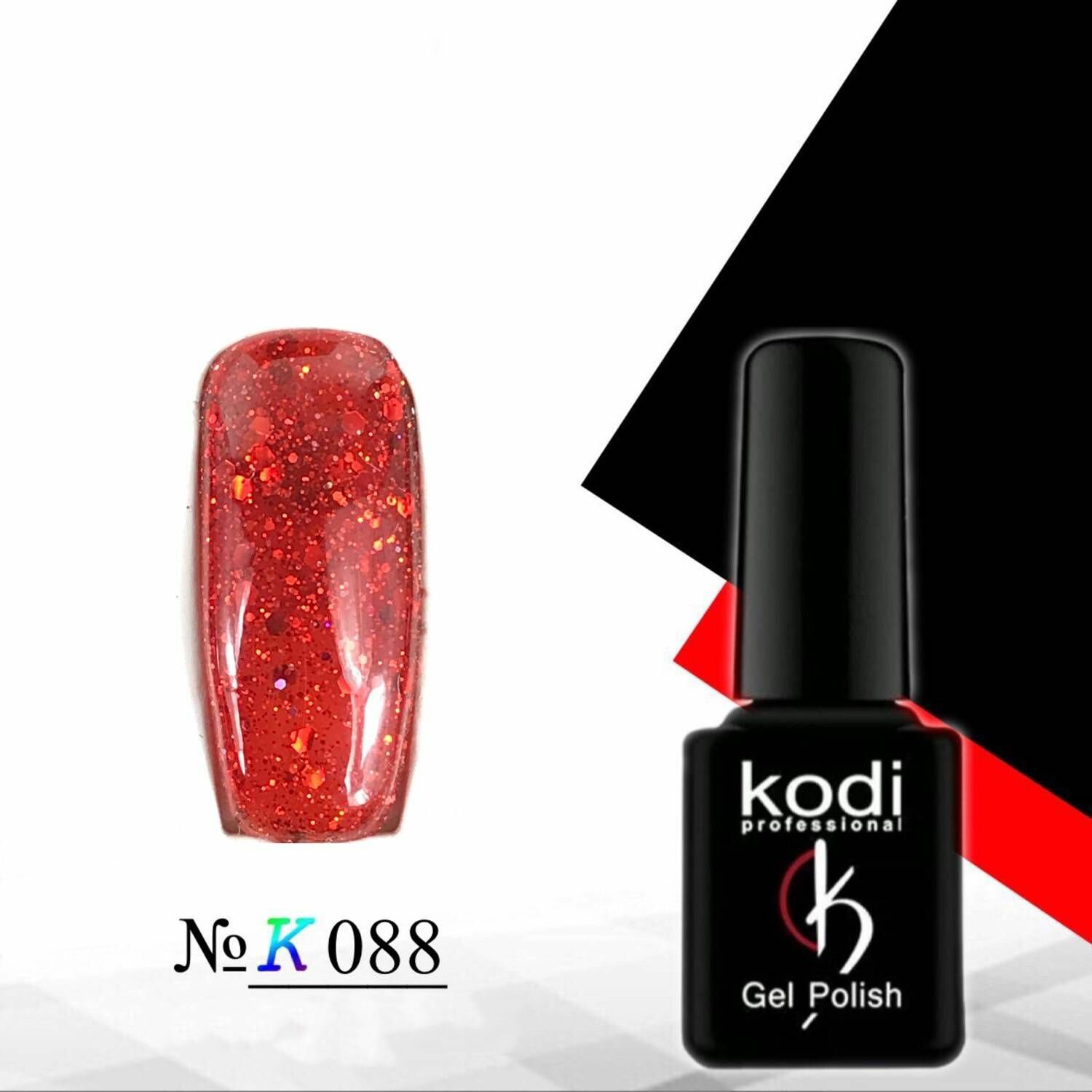 фото Гель-лак Kodi K088, красный цвет, с блестками, 7мл, 1 шт