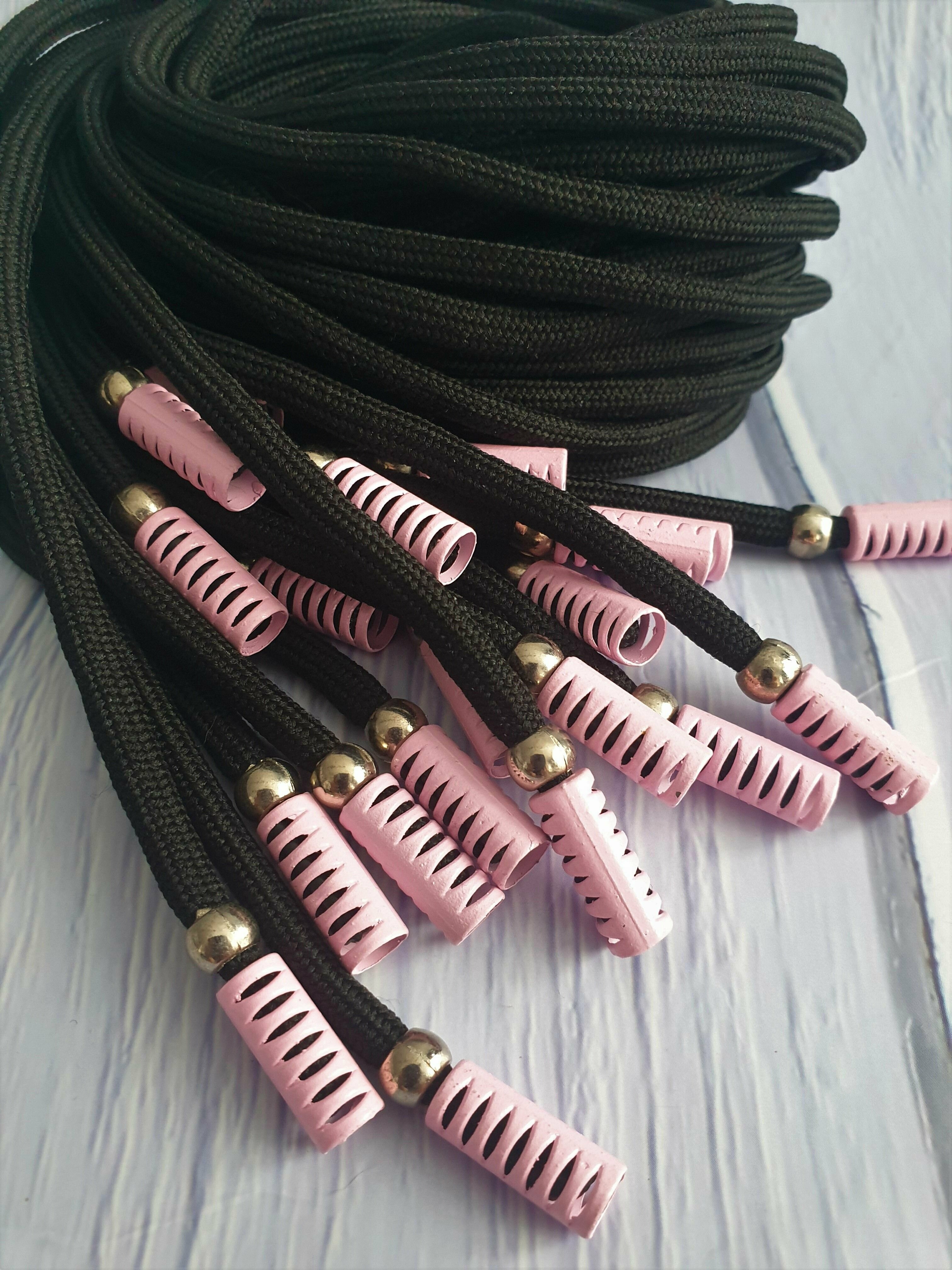 Шнурки "Розовый наконечник" черно/желтый розовый Длина 120см 2шт - фотография № 2