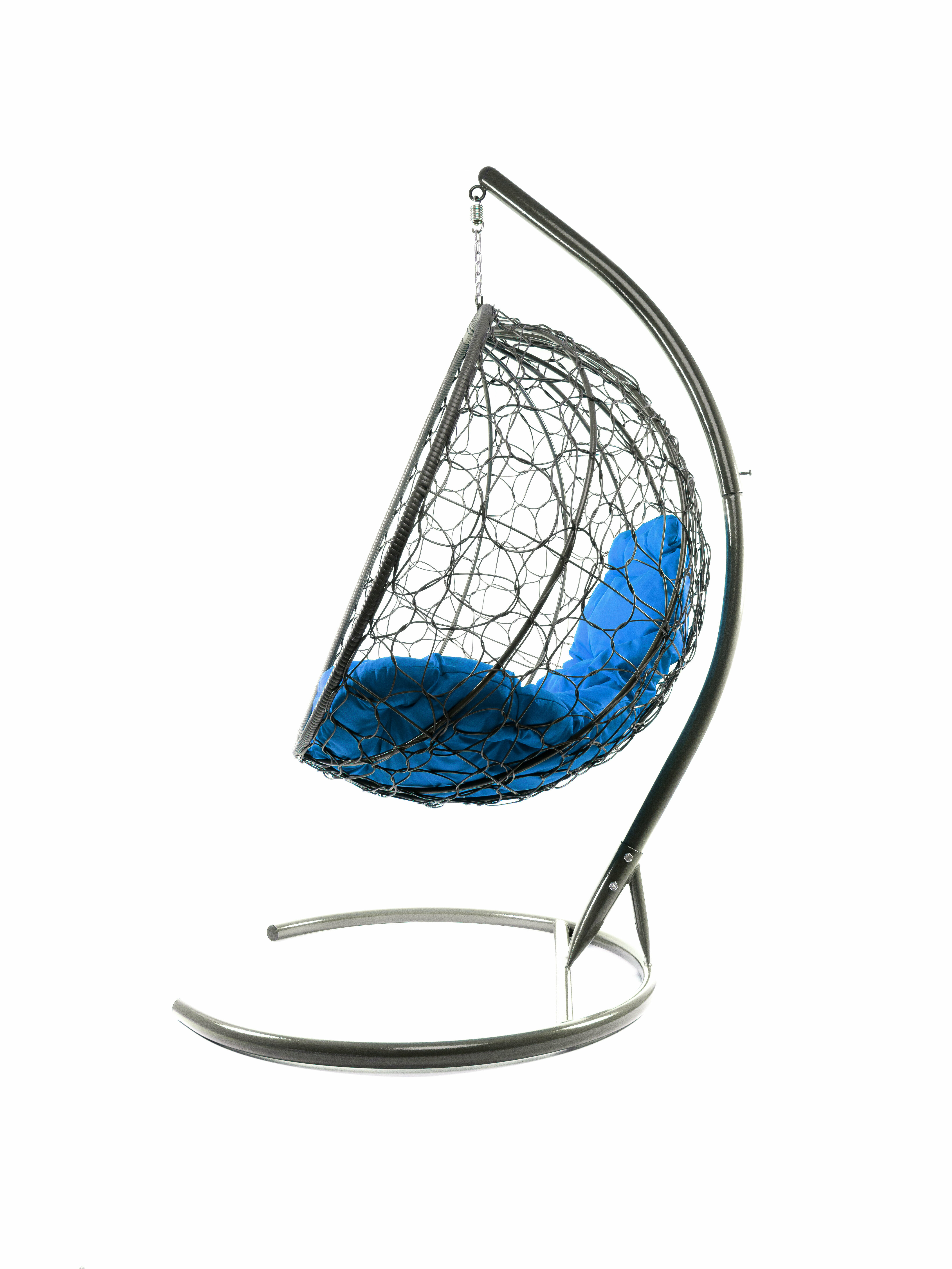 Подвесное кресло ротанг серое, синяя подушка - фотография № 2