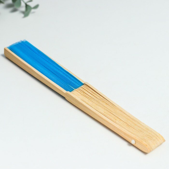 Веер бамбук, текстиль h=21 см "Моноцвет" в коробке, голубой - фотография № 6