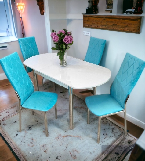Обеденная группа стол NGVK Хогарт и 4 стула Омега 2 цвет голубой/бирюзовый - фотография № 2