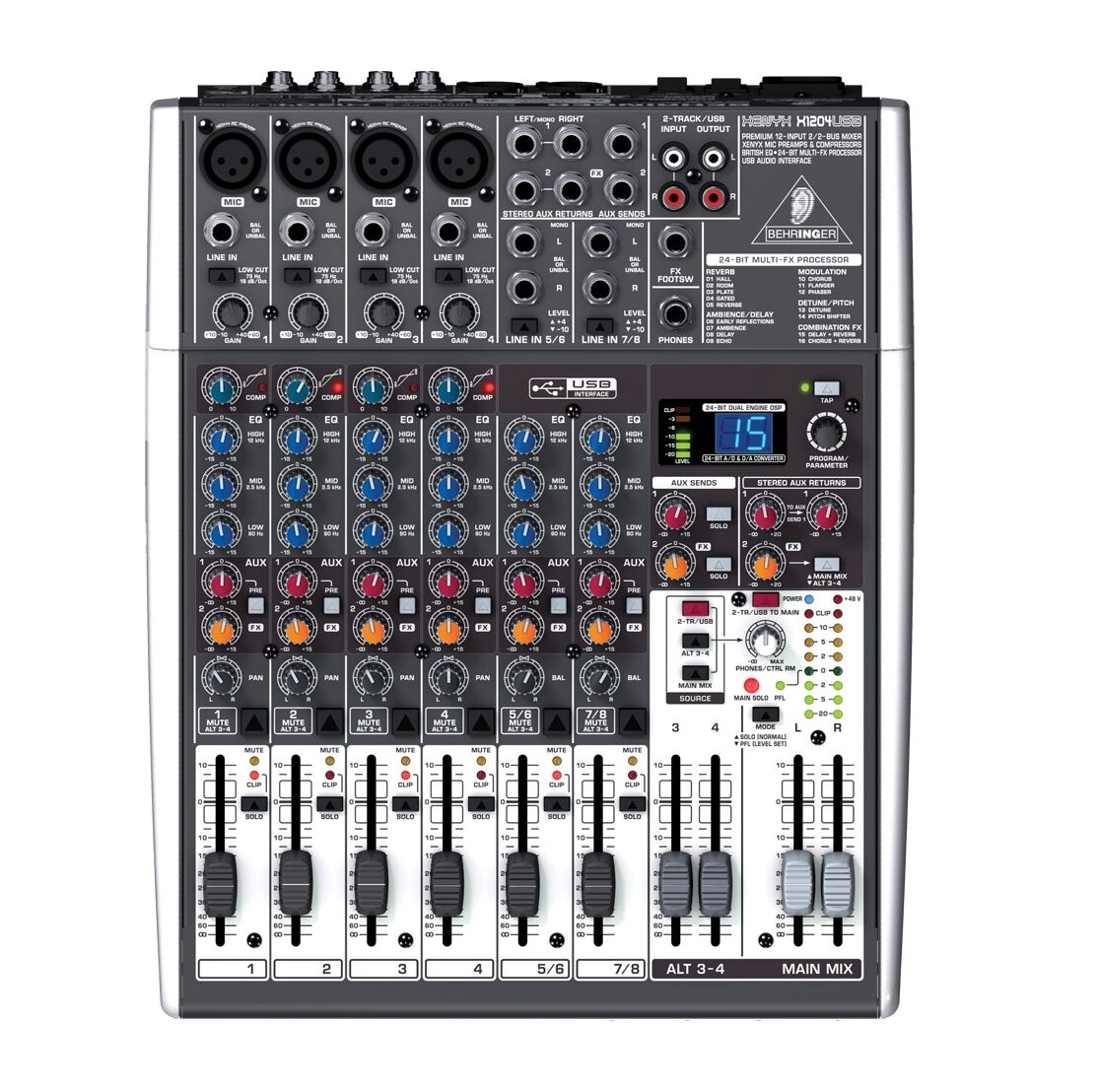 BEHRINGER X1204USB - микшерный пульт, 4 моно, 2 стерео,2 AUX-шины, процессор эффектов,USB