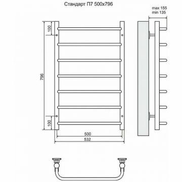 Полотенцесушитель водяной Terminus Стандарт П7 500х796 мм хром из нержавеющей стали - фотография № 3