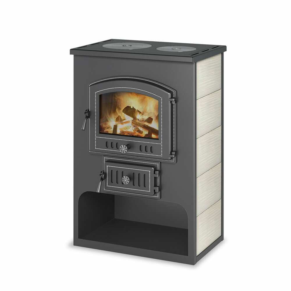 фото Печь-Камин везувий ПК-03 (224) с плитой "Везувий В3" бежевый 12 кВт (200 м3) Ø150мм диаметр дымохода: 150 мм
