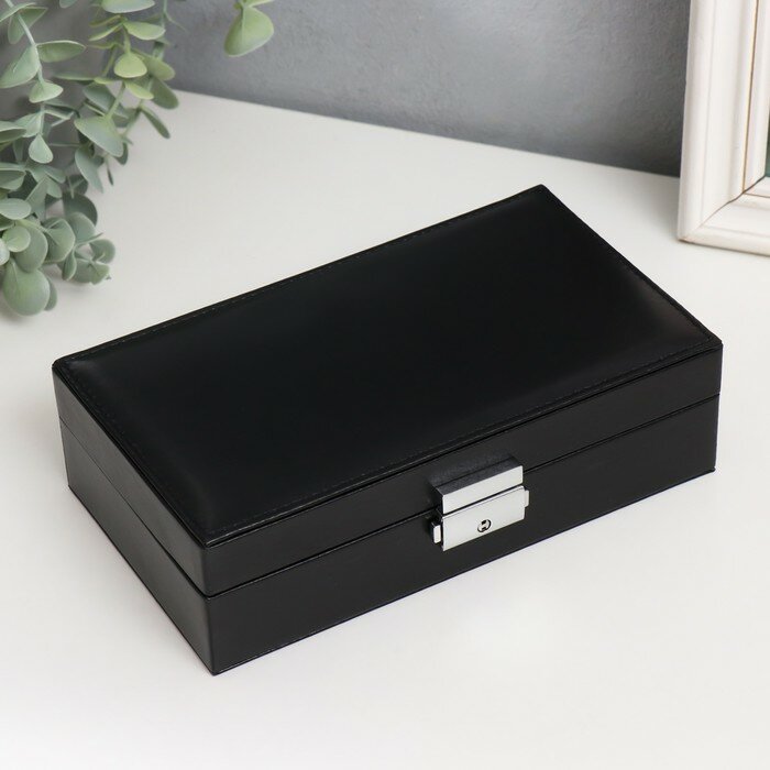 фото Шкатулка кожзам для украшений "Чёрная матовая" 6,5х12,6х21 см