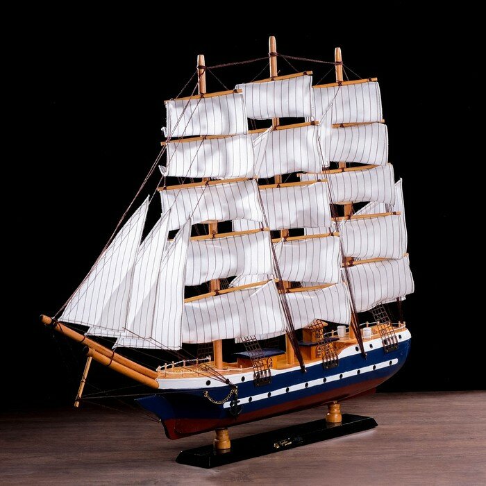 Корабль сувенирный большой «Гедан», борта синие, паруса белые, 82×13×62 см - фотография № 7