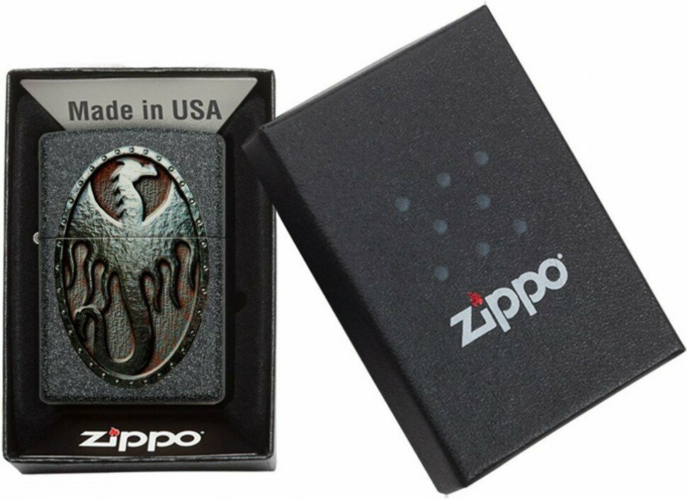 Зажигалка ZIPPO Metal Dragon Shield Design с покрытием Iron Stone™, латунь/сталь, серая, 38x13x57 мм - фотография № 4