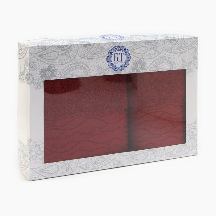Набор полотенец в коробке Аврора, размер 50х90+70х130 см, цвет божоле, махра, 450 г/м, хлопок 100% - фотография № 5
