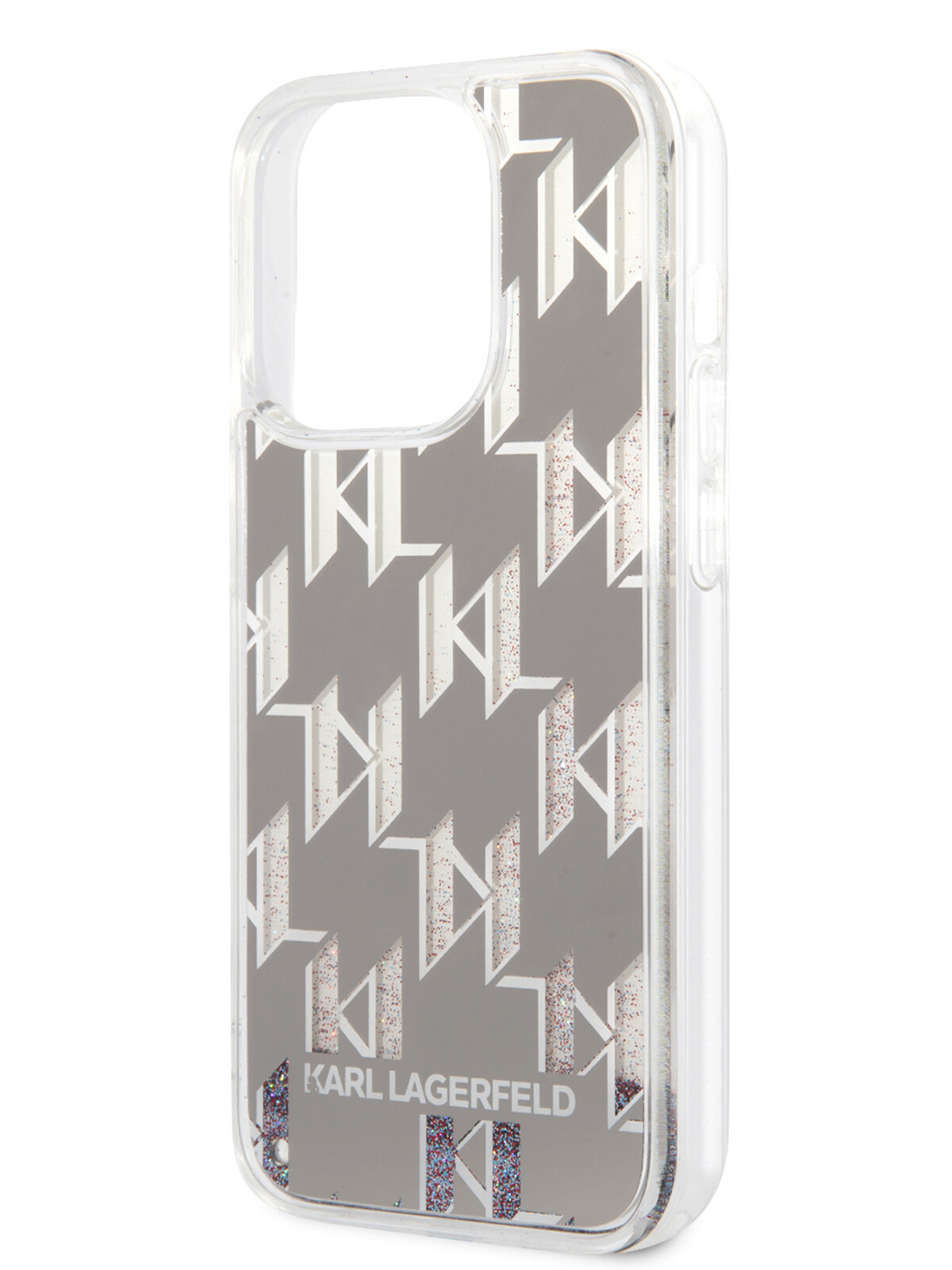 Lagerfeld для iPhone 14 Pro чехол Liquid glitter Monogram Hard Silver