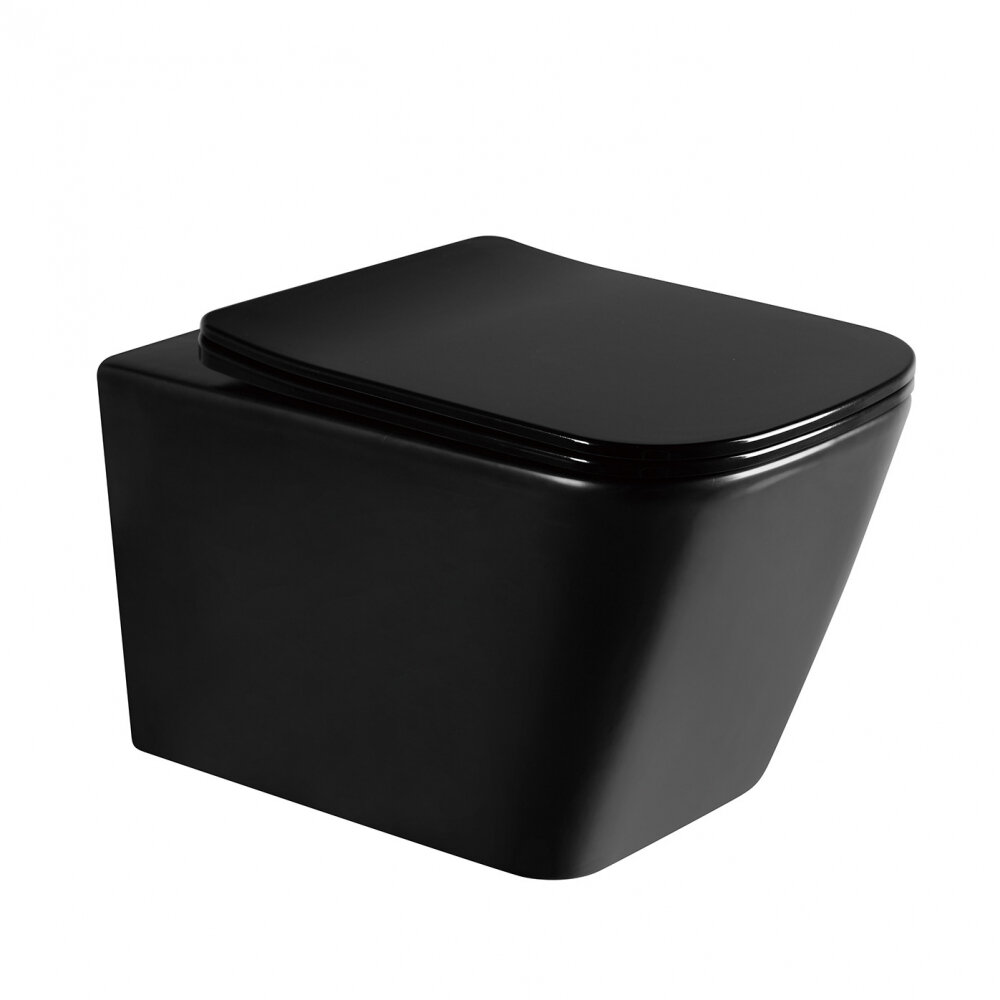 Подвесной унитаз Abber Rechteck AC1200MB безободковый с крышкой микролифт, черный матовый