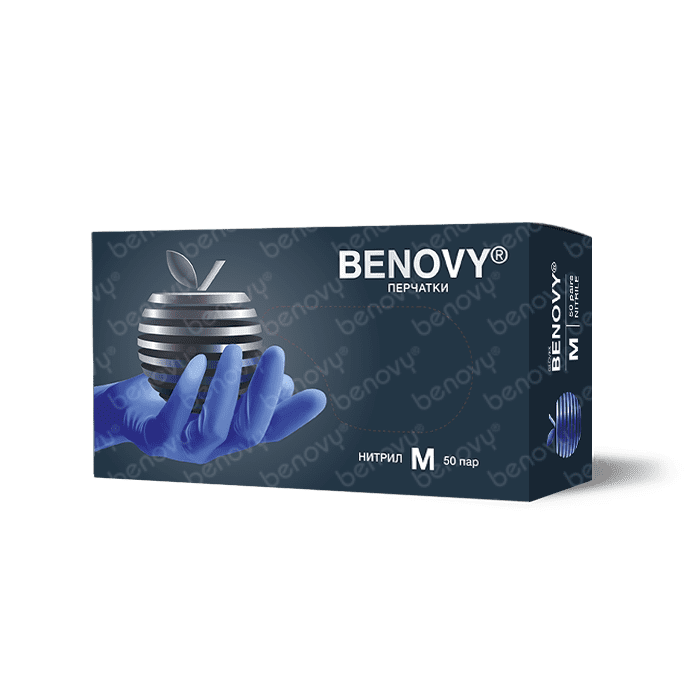 Перчатки смотровые Benovy Nitrile MultiColor текстурированные на пальцах, 50 пар, размер: M, цвет: сиренево-голубые, 1 уп.