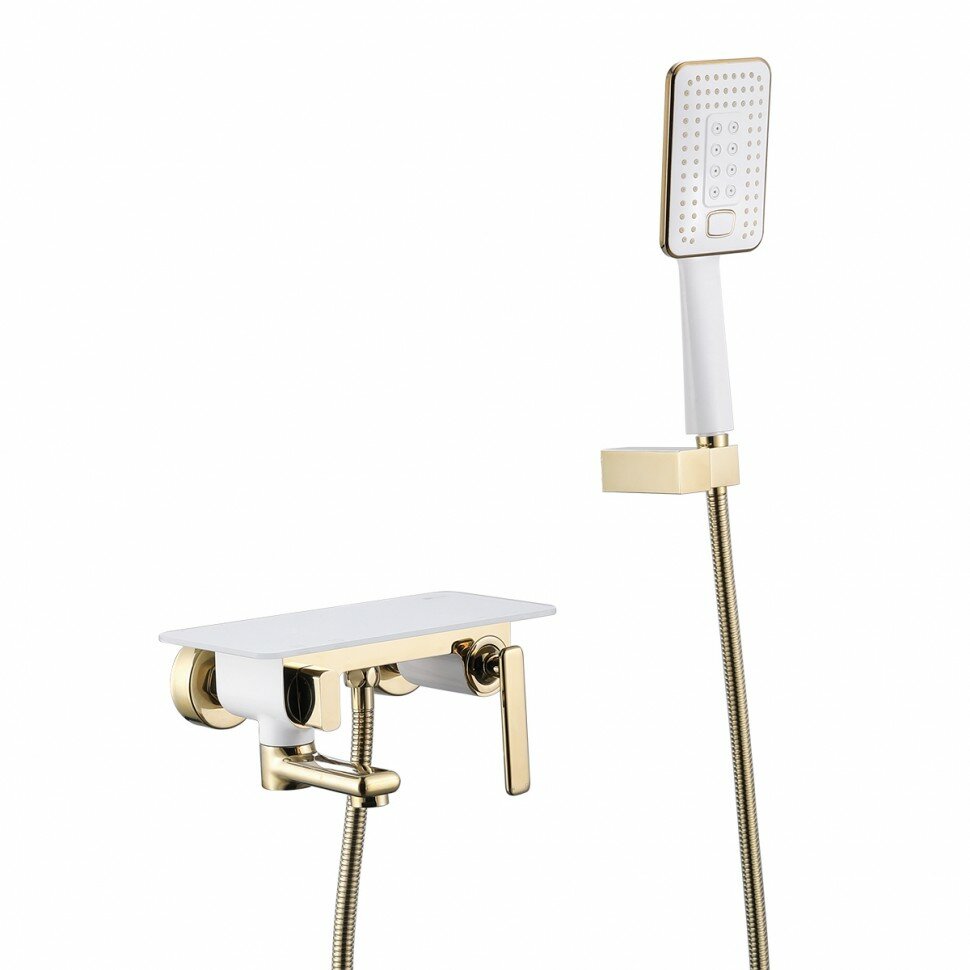 Смеситель Lemark Mista LM6414WG для ванны и душа с поворотным изливом, белый/золото