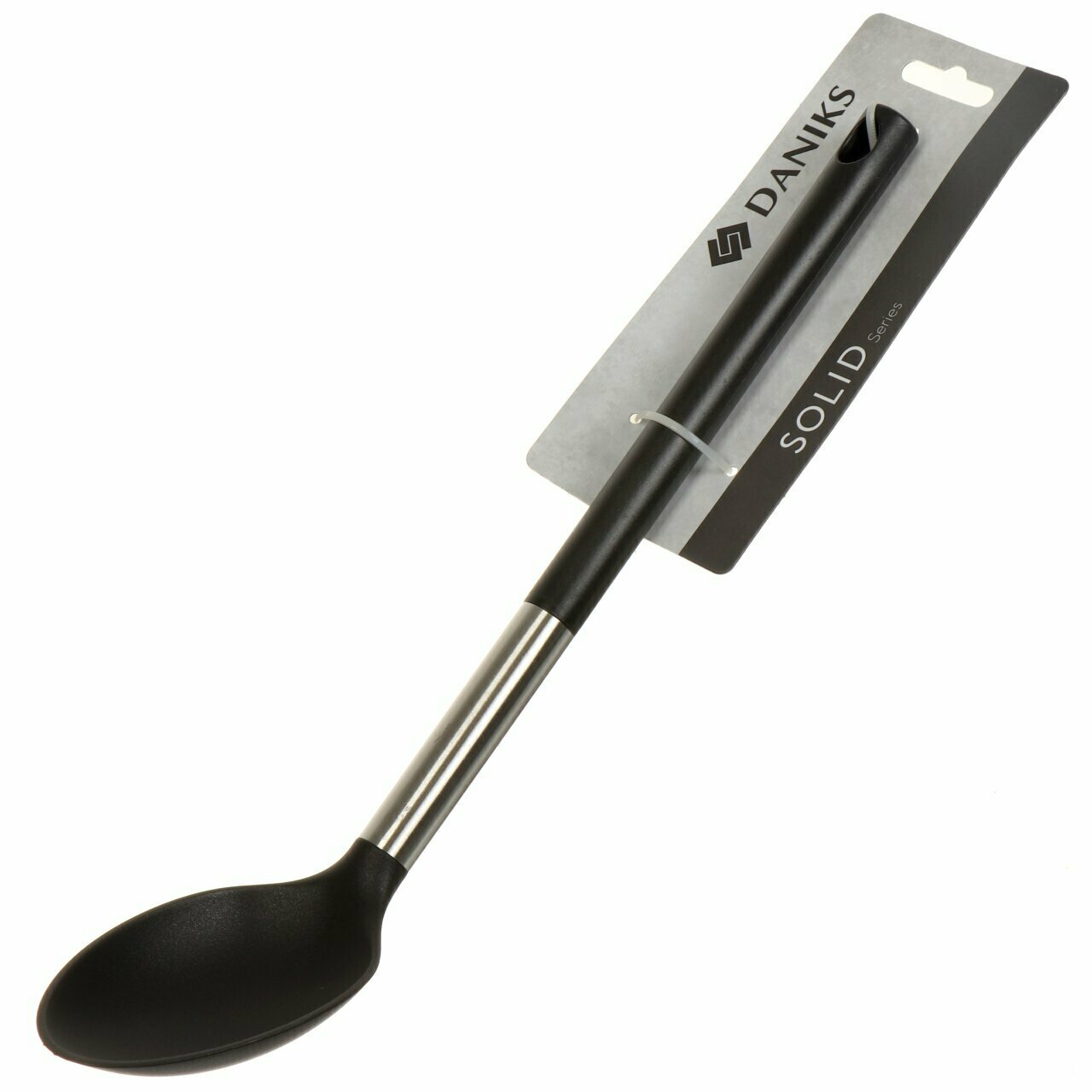 Ложка поварская нейлон, пластиковая ручка, навеска, черная, Daniks, Солид, JA20200420-6