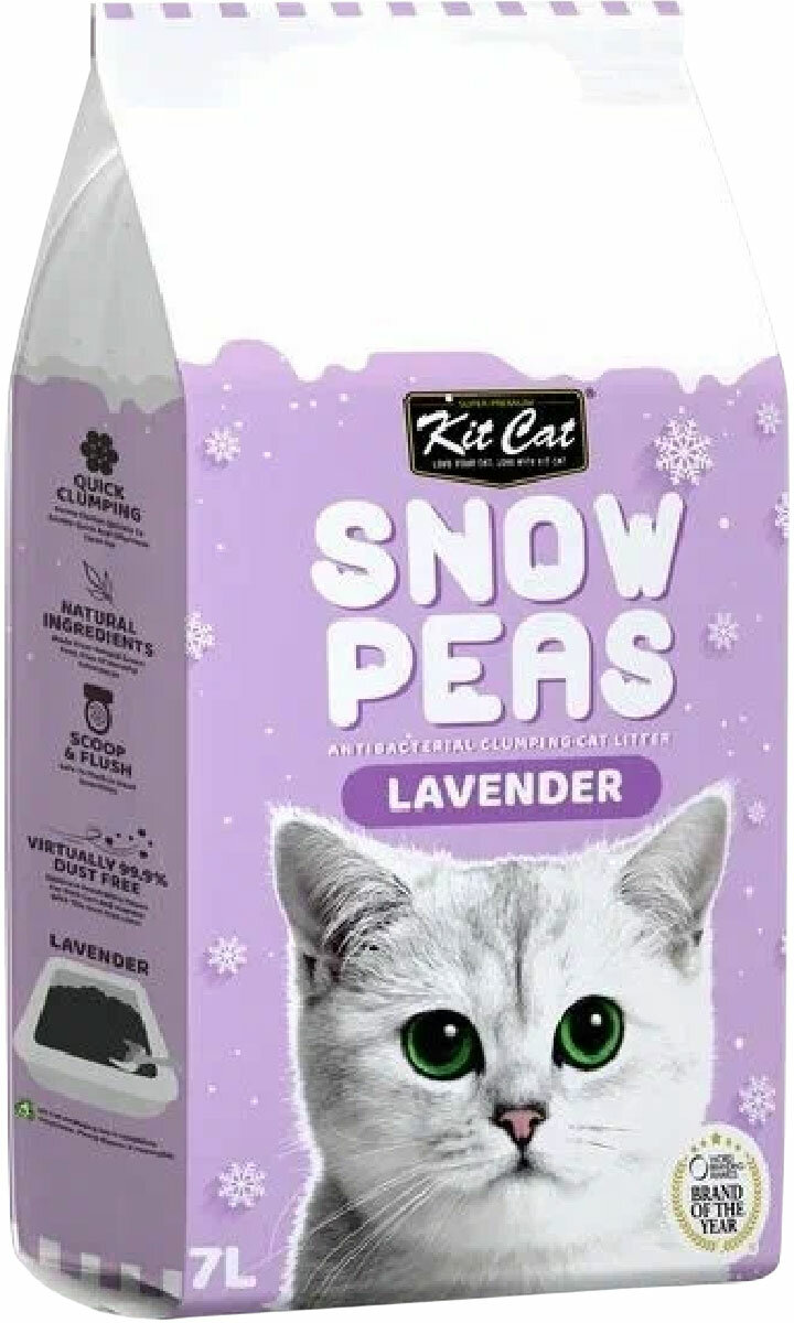 KIT CAT SNOW PEAS LAVENDER наполнитель комкующийся биоразлагаемый на основе горохового шрота для туалета кошек с ароматом лаванды (7 л)