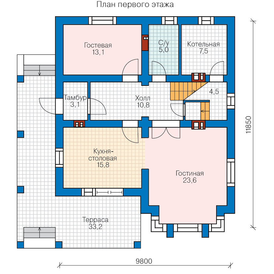 58-92-Catalog-Plans - Проект двухэтажного дома из газобетона с террасой - фотография № 2