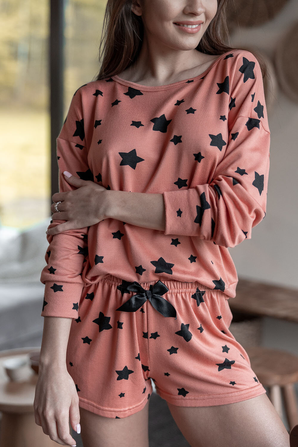 Пижама женская SENSIS Moonlight, лонгслив и шорты, розовый (Размер: L/XL) - фотография № 8
