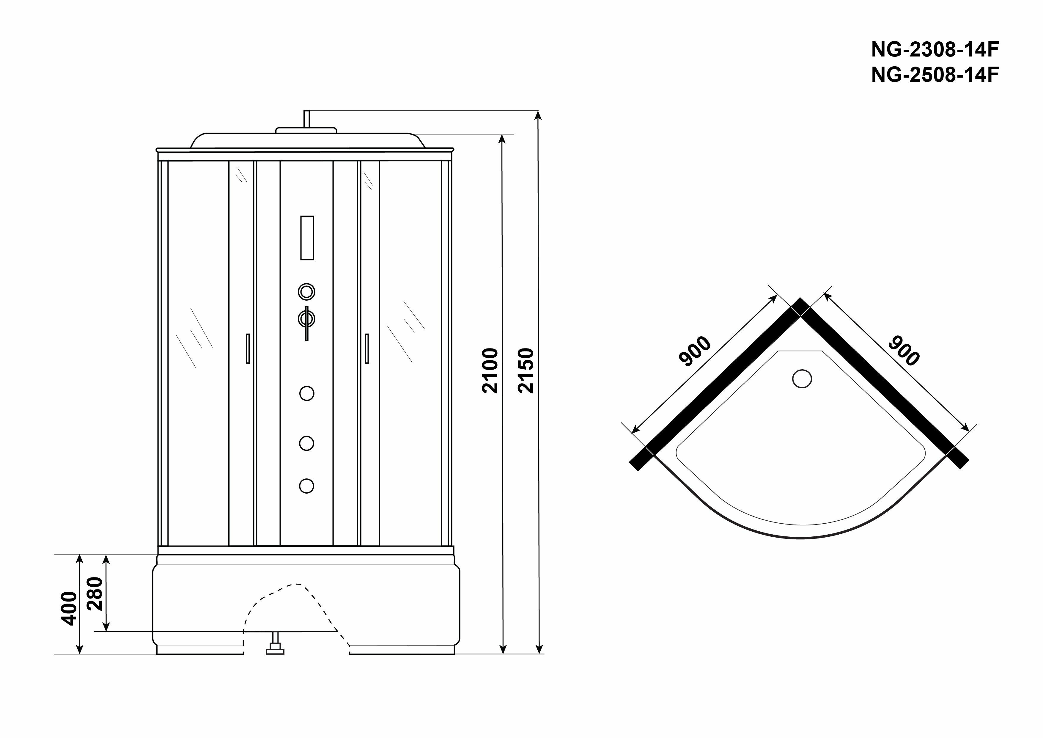 Душевая кабина Niagara NG-2508-14F (900х900х2150) высокий поддон(40см) стекло тонированное - фотография № 4