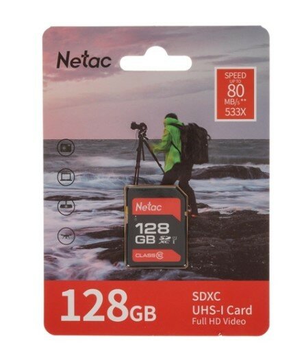 Карта памяти Netac P600 Sdhc 128GB U1/C10 up to 80MB/s, retail pack Nt02p600stn-128g-r .