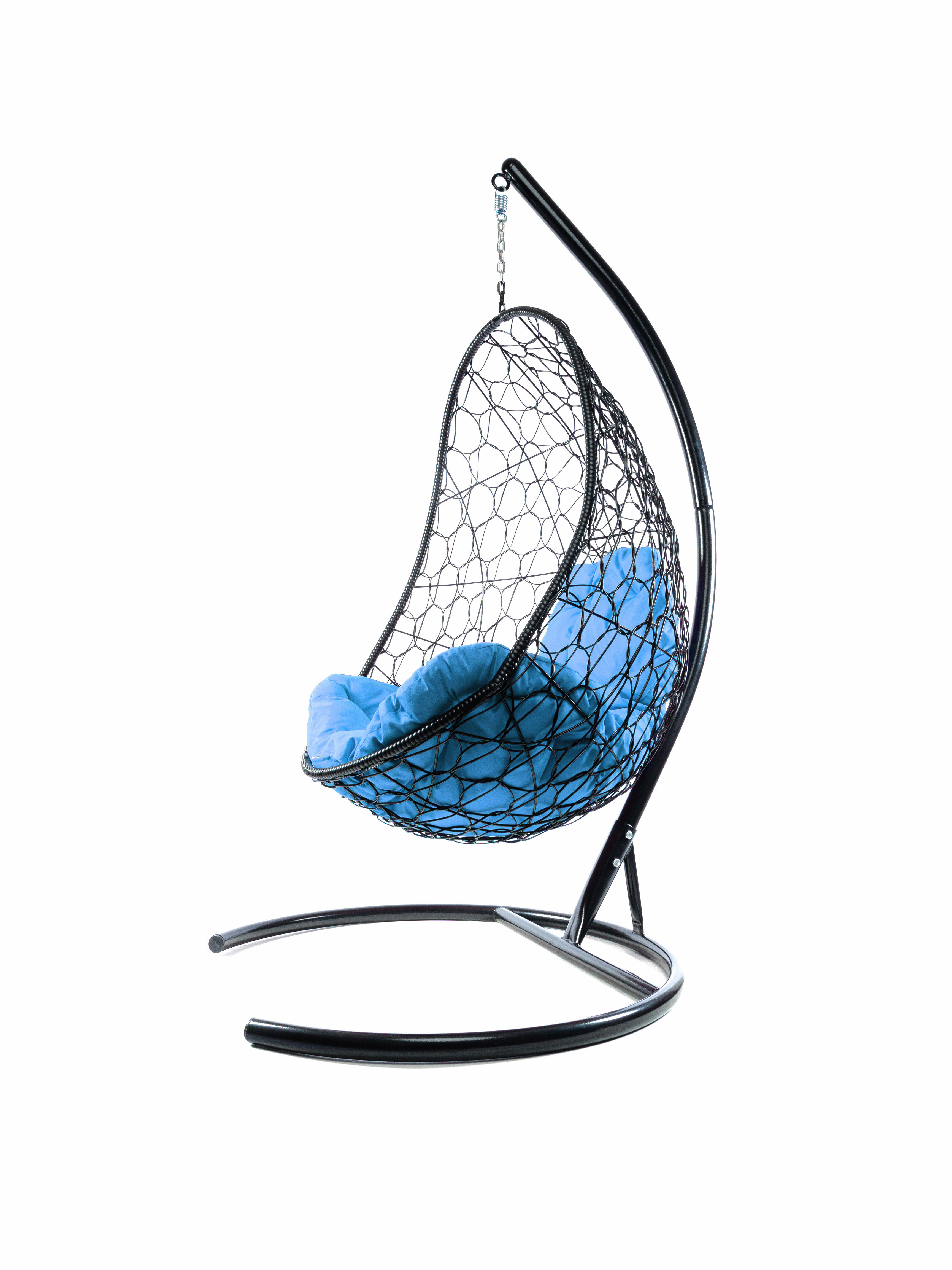 Подвесное кресло ротанг чёрное, голубая подушка - фотография № 4